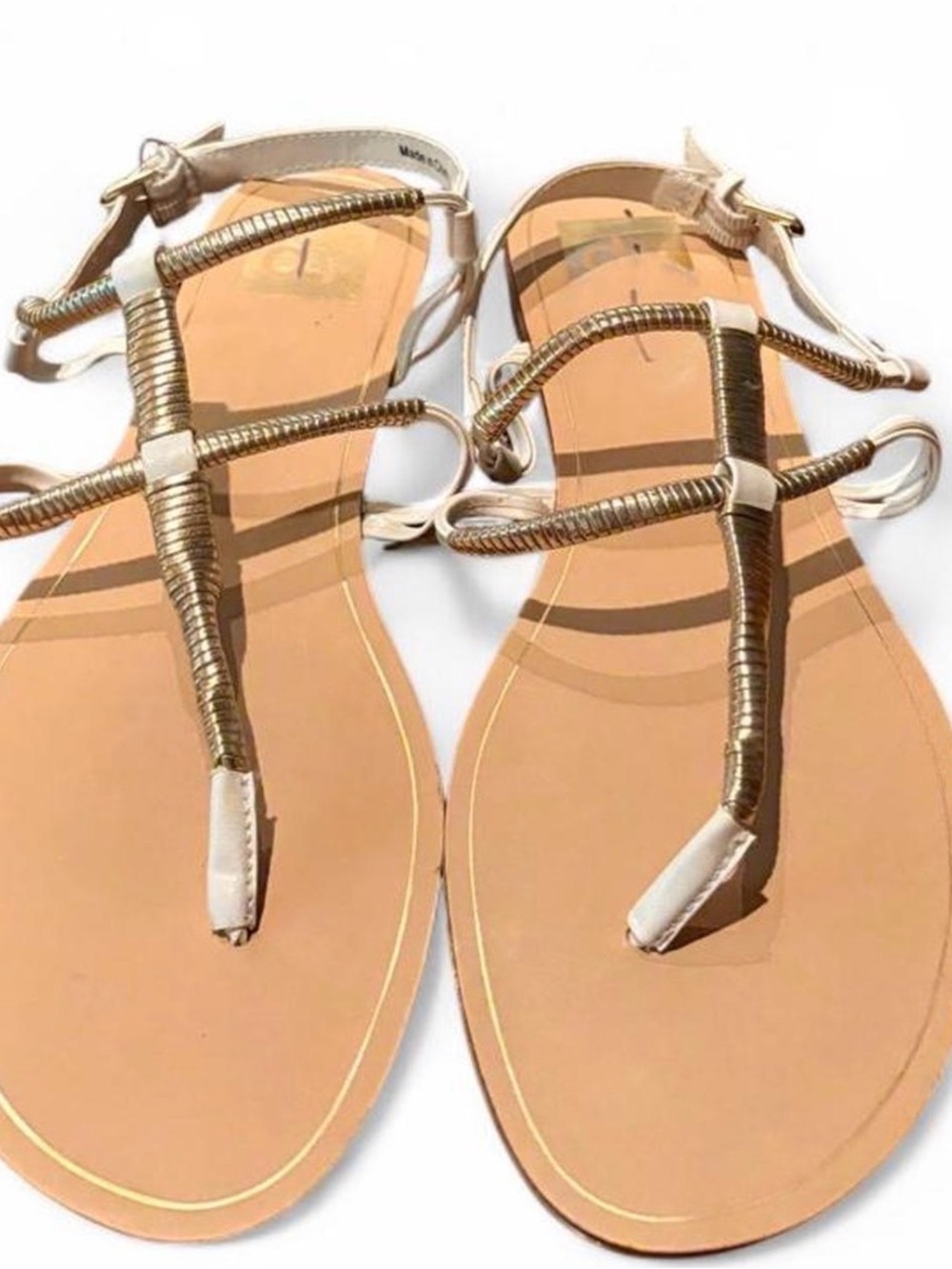 NWOB DV by Dolce Vita Size 9 Athena Gold Plated T-Strap Sandals White
